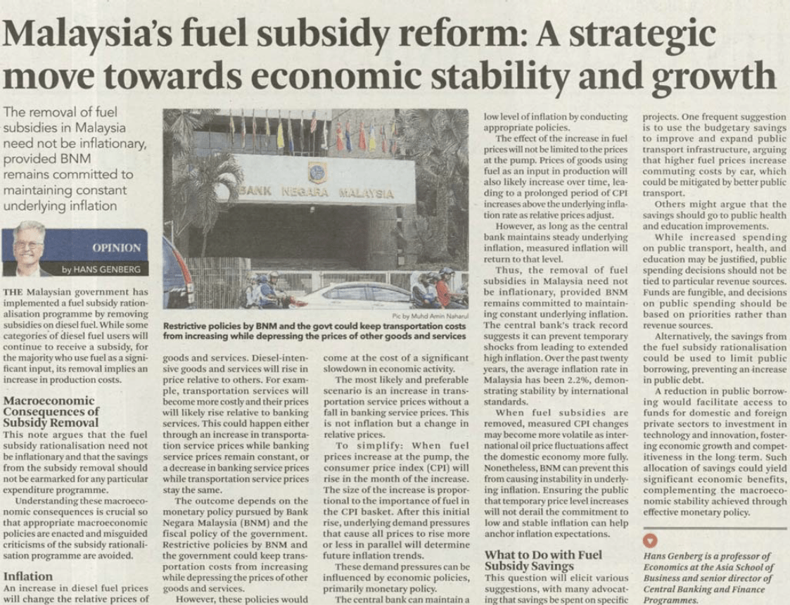 Malaysia’s fuel subsidy reform: A strategic move towards economic stability and growth